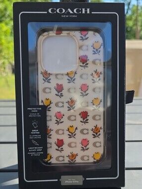 COACH Cream Floral C Logo iPhone Case with Pink & Yellow Flowers